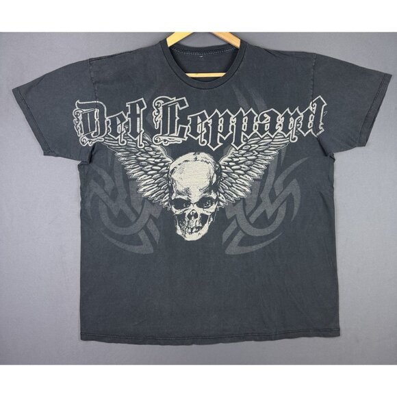 Vintage Y2K Def Leppard Band Tee Skull Wings Black Shirt Promo Tour Concert 2XL - Picture 1 of 12